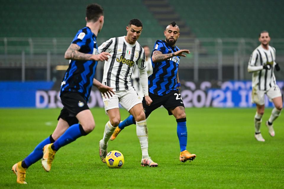 Juventus player Ronaldo scores a penalty kick